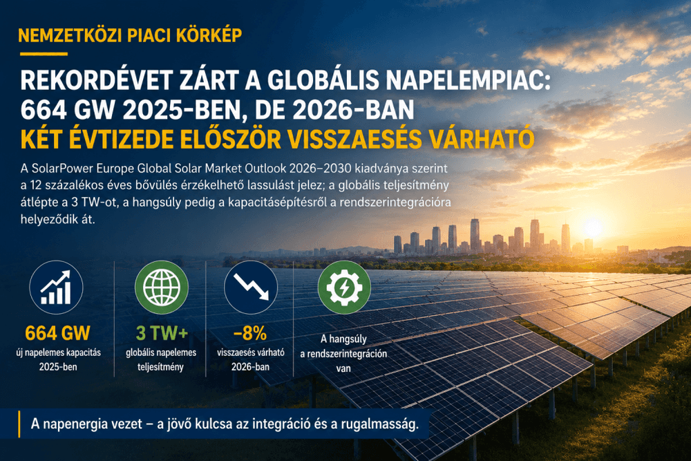 Rekordévet zárt a globális napelempiac: 664 GW 2025-ben, de 2026-ban két évtizede először visszaesés várható